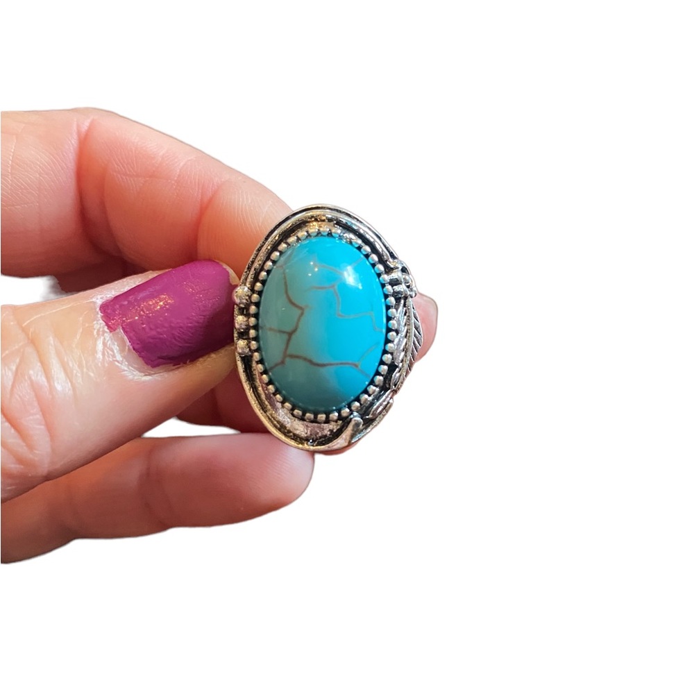 Boho Turquoise Silver Ring - image 7